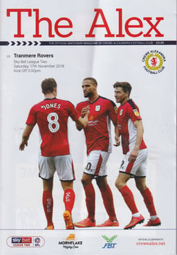 Crewe Alexandra v Tranmere Rovers Match Programme 2018-11-17